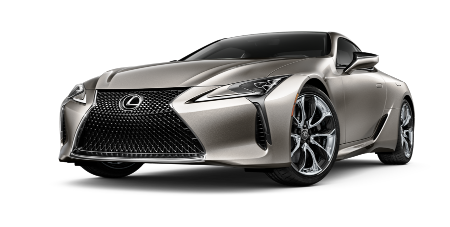 Exterior of the Lexus LC Hybrid shown in Atomic Silver on a coastal highway background | Lexus of Louisville in Louisville KY